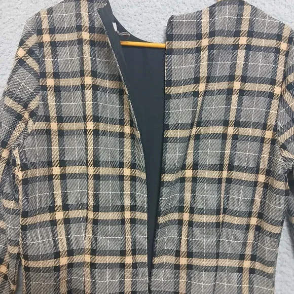 H&M Mod Plaid Long Sleeve Mini Shift Dress Size M Academia Old Money Neutral - Picture 11 of 14